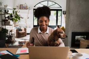 virtual veterinarian examining dog online